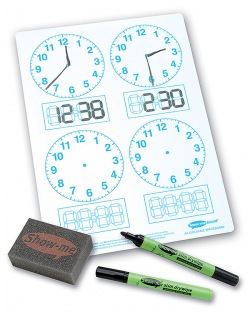 Show-me Stíratelná tabulka určování času (4 ciferníky) + fixa a houbička 10ks Show Me