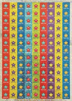 12mm třpytivé čtvercové mini samolepky Hvězdy Super star (468 kusů) The Stickers Factory