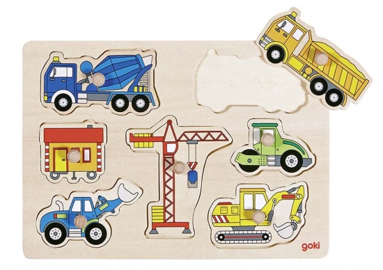 Dřevěné puzzle - Stavební auta Montessori