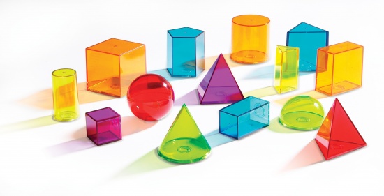 Průhledná barevná geometrická tělesa Montessori