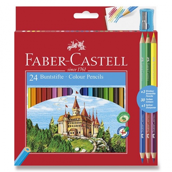 Pastelky Faber Castell šestihranné 24ks + 3ks bicolour + oře Faber-Castell