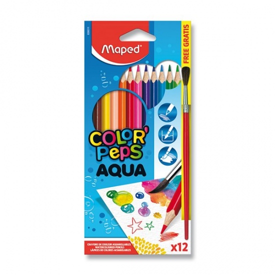 Pastelky Color Peps Aqua 12 barev + štětec Maped