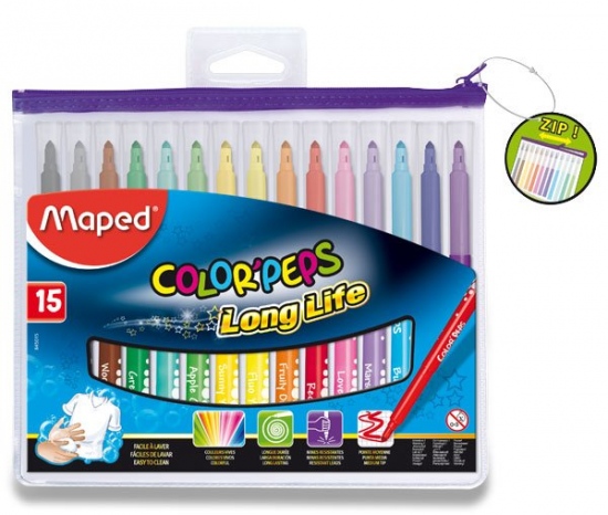 Fixy Color Peps Long Life pouzdro na zip 15 barev Maped