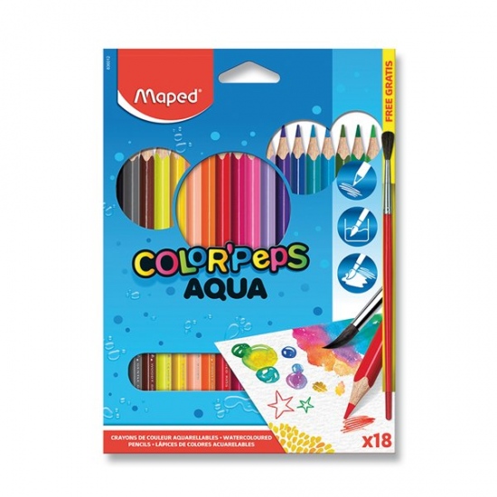 Pastelky Color Peps Aqua 18 barev + štětec Maped