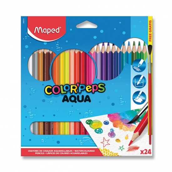 Pastelky Color Peps Aqua 24 barev + štětec Maped