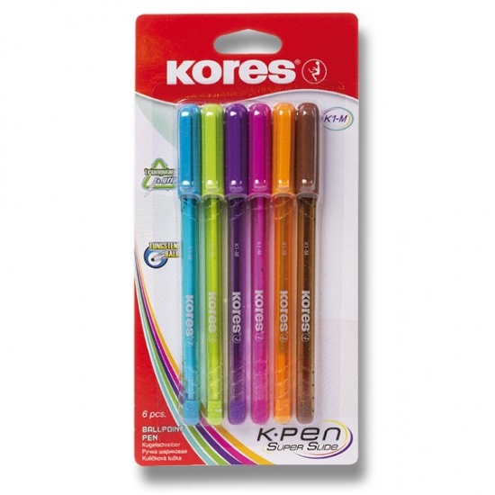 Kuličková tužka K1 Pen hrot 0 7 mm mix barev 6 ks blistr Kores