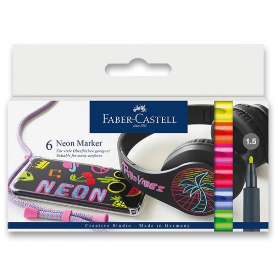 Popisovače neonové souprava 6 barev Faber-Castell