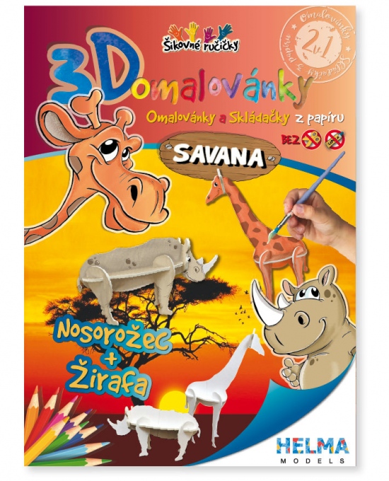 3D omalovánka A4 - set Nosorožec + žirafa Helma 365