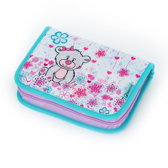 Dívčí školní penál jednochlopňový bagmaster case lumi 21 c gray/blue/pink BagMaster