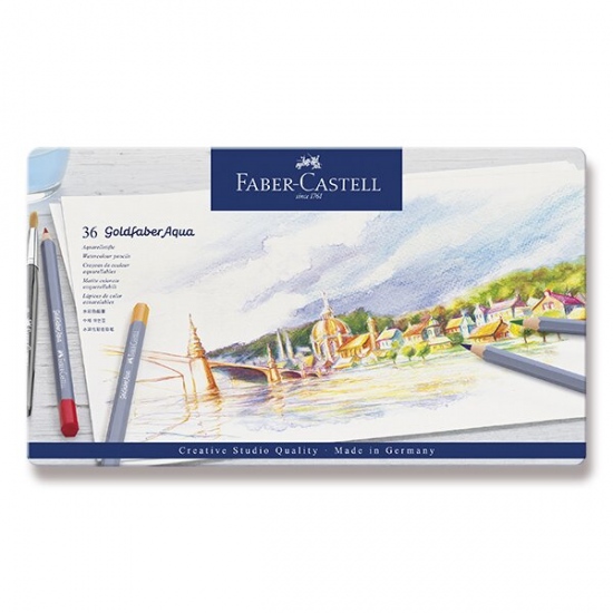 Akvarelové pastelky Faber-Castell Goldfaber Aqua plechová krabička, 36 barev Faber-Castell