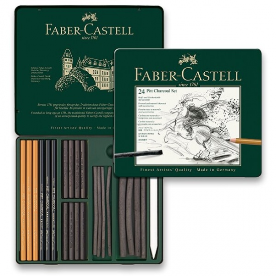 Uhel Faber-Castell Pitt Monochrome Charcoal plechová krabička, 24 ks Faber-Castell