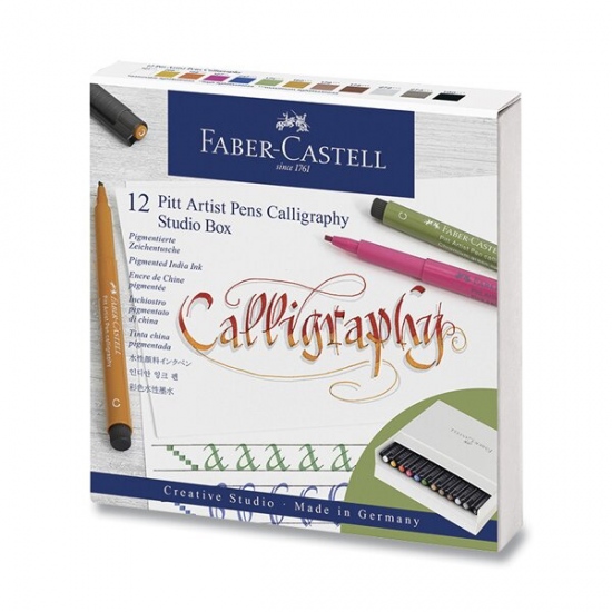 Popisovač Faber-Castell Pitt Artist Pen Calligraphy sada 12 ks, studio box Faber-Castell