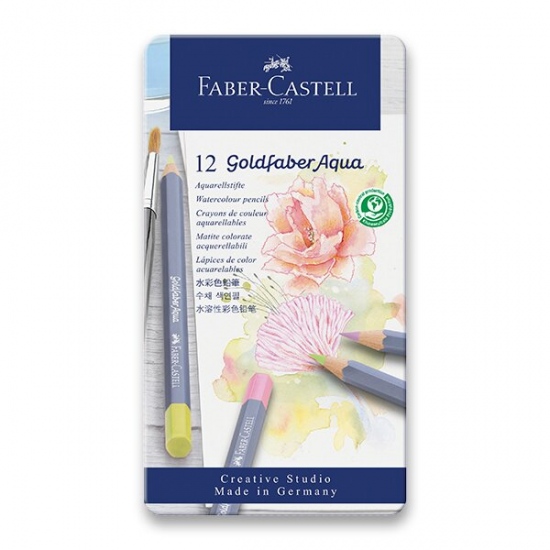 Akvarelové pastelky Faber-Castell Goldfaber Aqua Pastel plechová krabička, 12 barev Faber-Castell