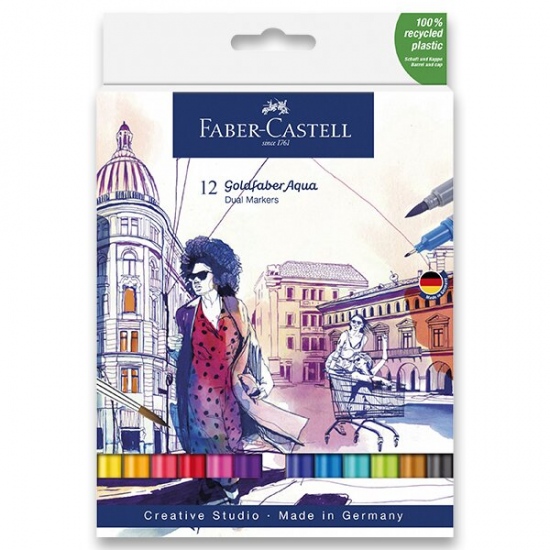 Popisovač Faber-Castell Goldfaber Aqua Dual Marker sada, 12 barev Faber-Castell