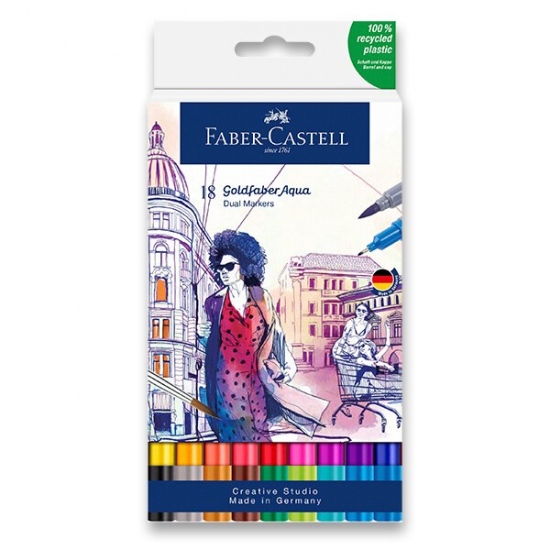 Popisovač Faber-Castell Goldfaber Aqua Dual Marker sada, 18 barev Faber-Castell