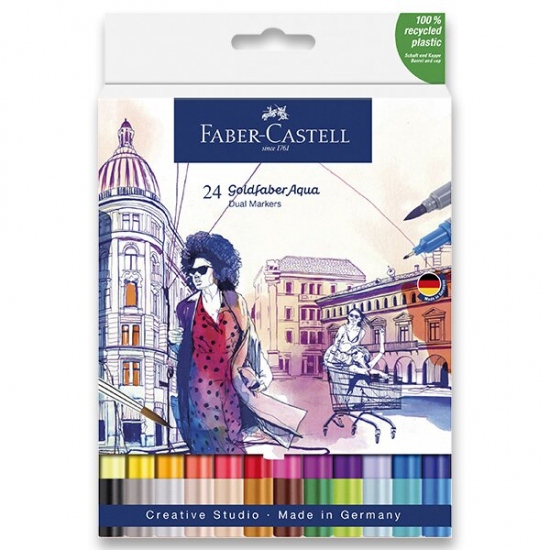 Popisovač Faber-Castell Goldfaber Aqua Dual Marker sada, 24 barev Faber-Castell