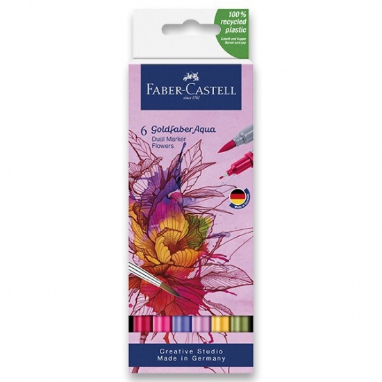 Popisovač Faber-Castell Goldfaber Aqua Dual Marker Flowers sada, 6 barev Faber-Castell