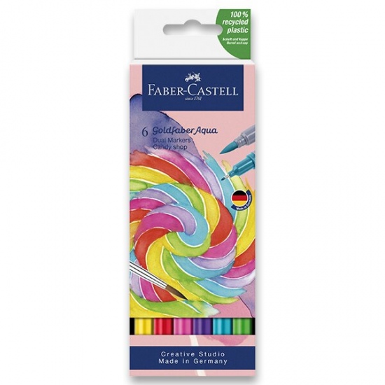 Popisovač Faber-Castell Goldfaber Aqua Dual Marker Candy shop sada, 6 barev Faber-Castell
