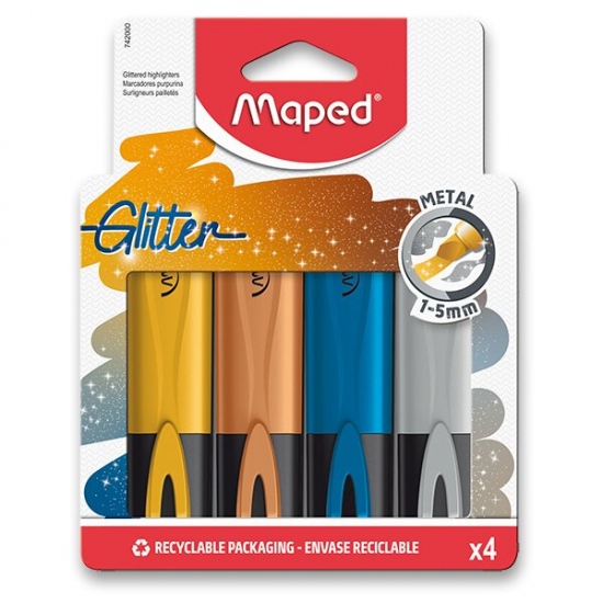 Zvýrazňovač Maped Fluo Peps Glitter Metal sada 4 barev Maped