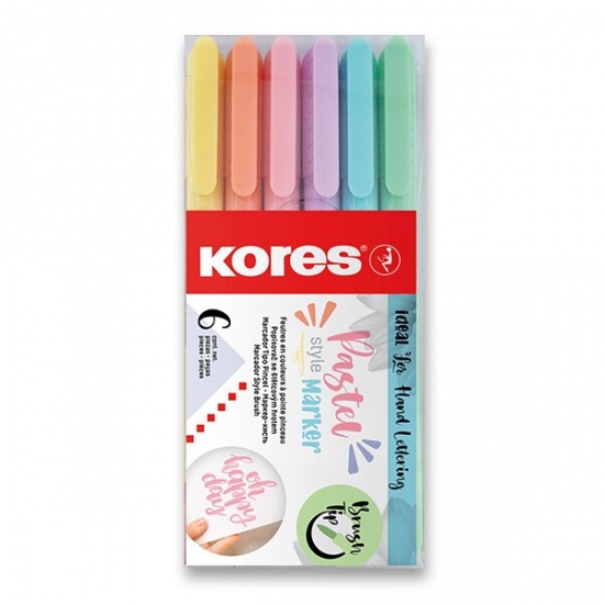 Popisovač Kores Style Brush Marker Pastel, 6 barev Kores