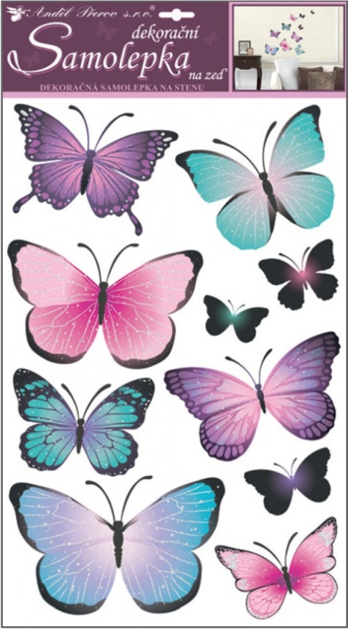 Samolepky na zeď motýli modrofialoví 50 x 32 cm Anděl Přerov s.r.o.