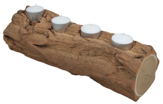 Dřevěný svícen podélný na čtyři čajové svíčky cca 30x10cm s kůrou Anděl Přerov s.r.o.