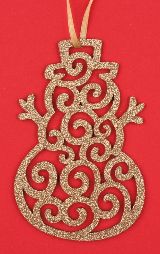 Dřevěný sněhulák závěsný,zlatý glitr,10cm Anděl Přerov s.r.o.