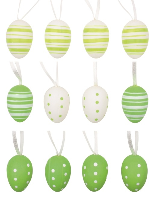 Vajíčka plastová zelená na zavěšení 4 cm, 12 ks v sáčku se 2 kytičkami Anděl Přerov s.r.o.