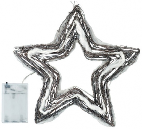 Hvězda proutěná vykrojená 40x40x4cm,20LED studená bílá+30cm kabel-na baterie Anděl Přerov s.r.o.
