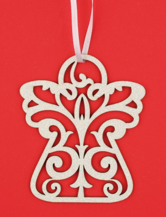 Dřevěný anděl závěsný,bílý glitr,10cm Anděl Přerov s.r.o.