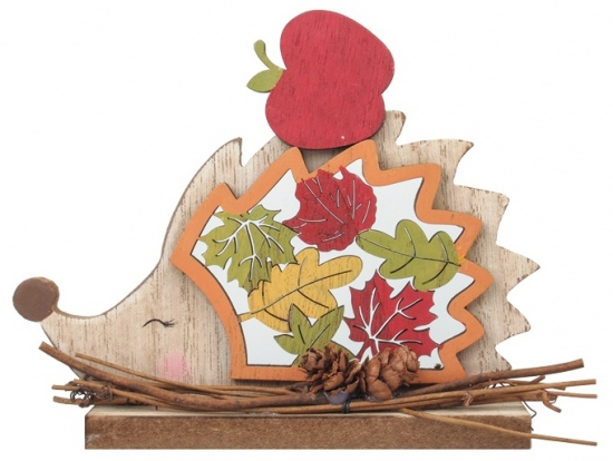 Dřevěná dekorace ježek s listím 12 cm Anděl Přerov s.r.o.
