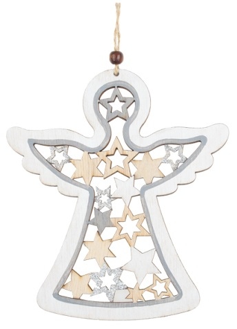 Anděl dřevěný se stříbrnými glitry 15 x 17 cm Anděl Přerov s.r.o.