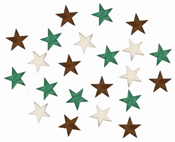 Dřevěné hvězdy hnědé a zelené 2 cm, 24 ks Anděl Přerov s.r.o.