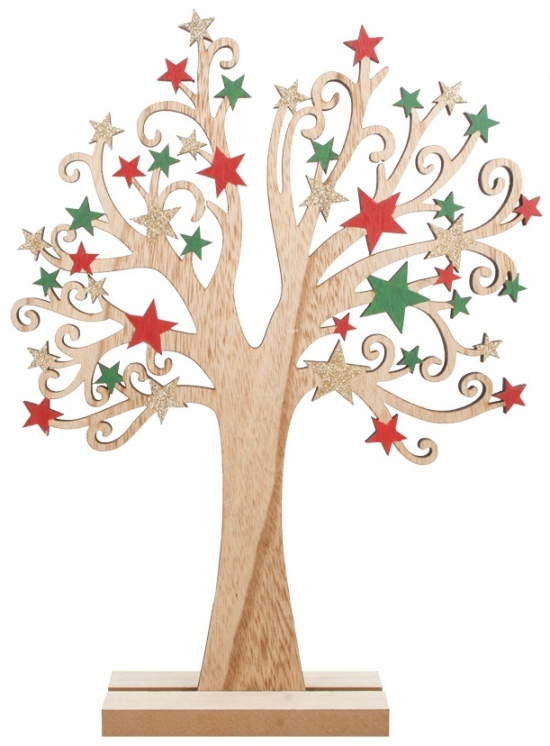 Strom dřevěný s barevnými hvězdami 22 x 30 cm Anděl Přerov s.r.o.