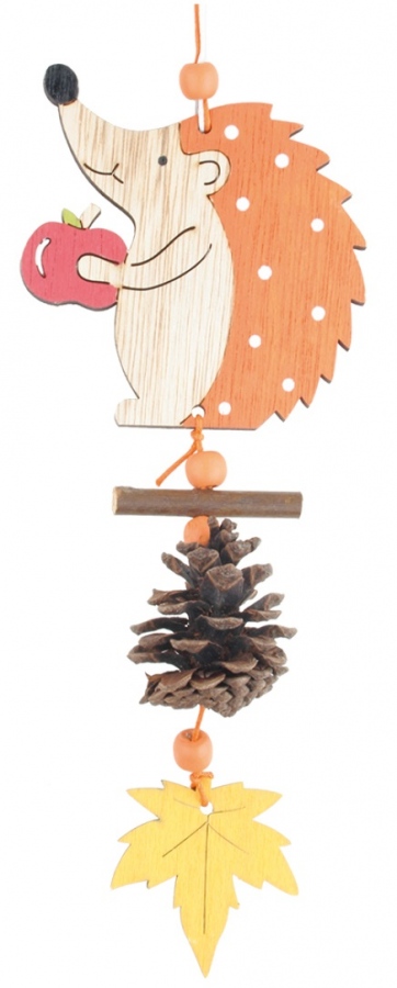 Ježek dřevěný s dekoracemi na zavěšení 9 x 20 cm, oranžový Anděl Přerov s.r.o.