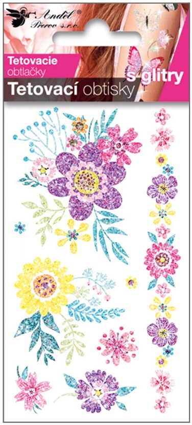 Tetovací obtisky s glitry 10,5 x 6 cm - květiny Anděl Přerov s.r.o.