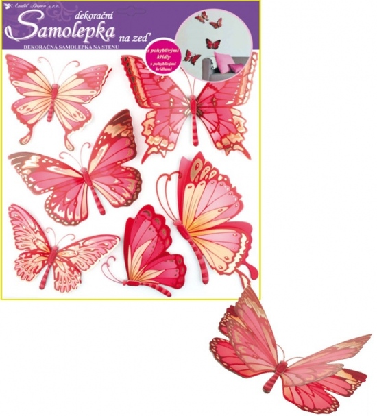 Samolepky na zeď 30,5 x 30,5 cm, růžoví motýli s pohyblivými křídly Anděl Přerov s.r.o.