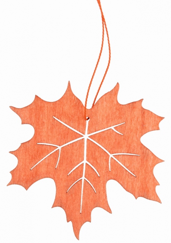 Dřevěný list na zavěšení oranžový 10 cm Anděl Přerov s.r.o.
