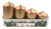 Adventní svíce válec zlatá LAK, postupka 50, 75, 90, 105 x 60 mm, 4 ks